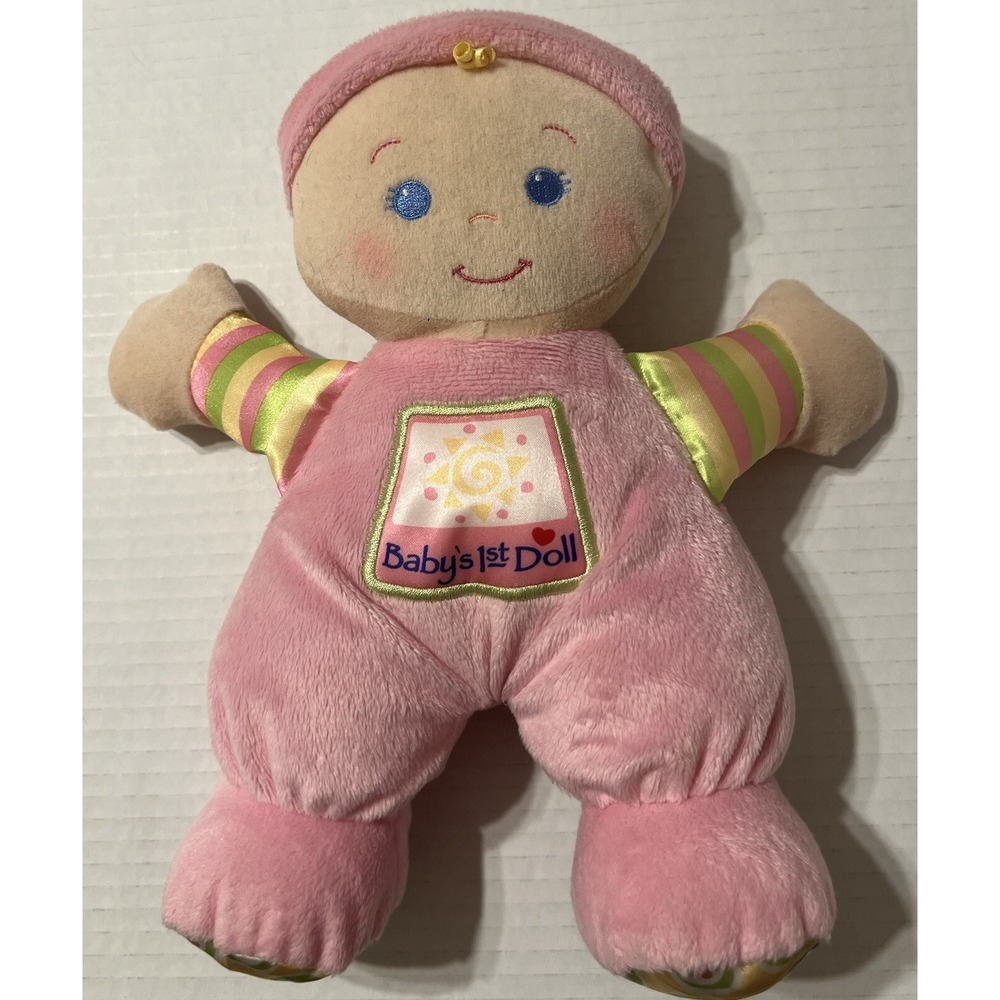 Fisher Price Baby's Pink First Doll Stuffed Plush Baby Rattle‎ Soft Lovey 10"